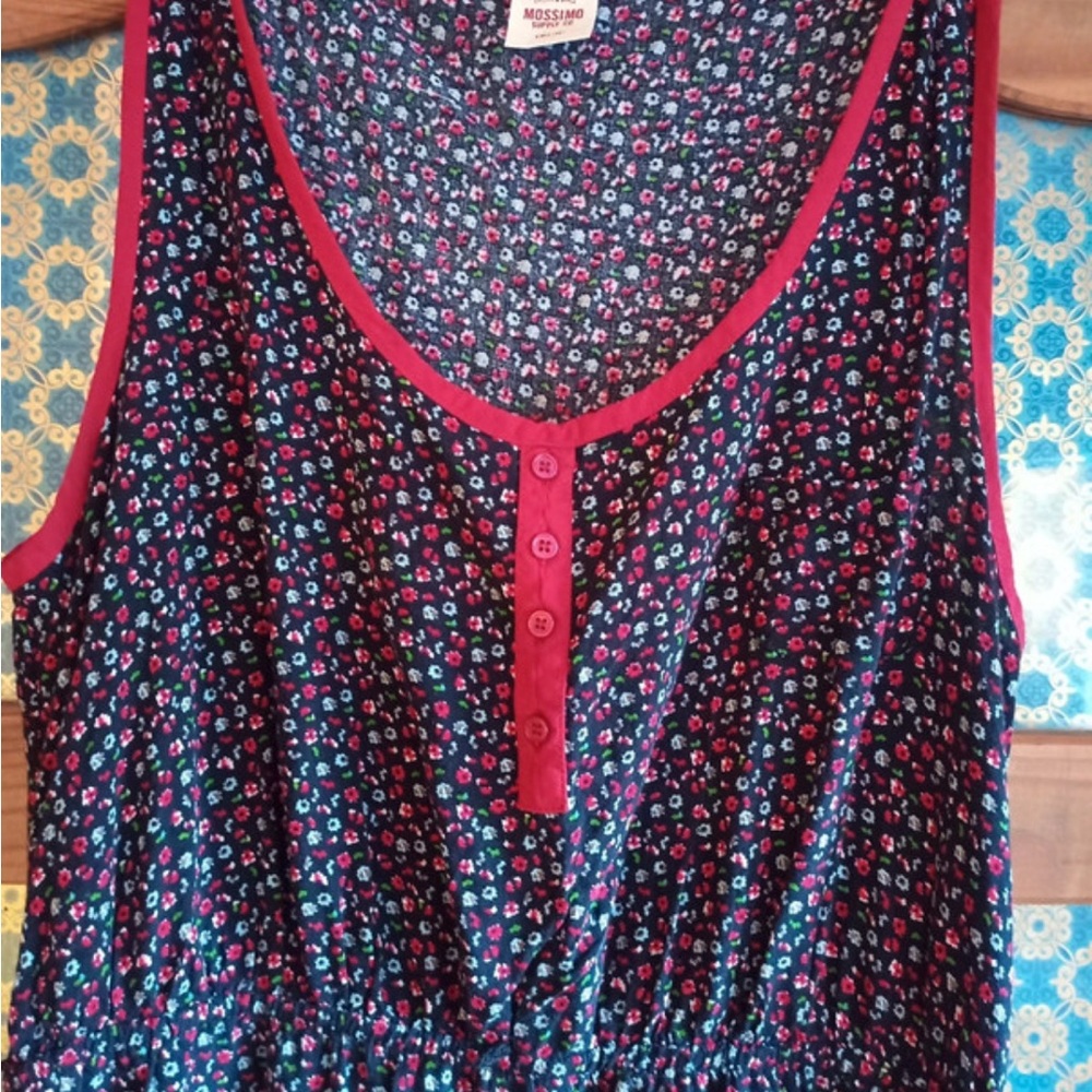 Mossimo Floral Tank Dress Navy with Red Trim